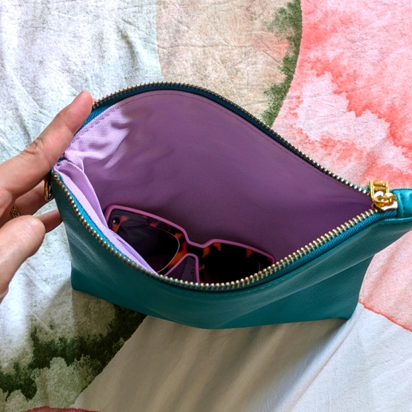 Green Blue Small "Can't Clutch This" Confetti Purse Studio DIY Makeup Travel Bag - Picture 2 of 8